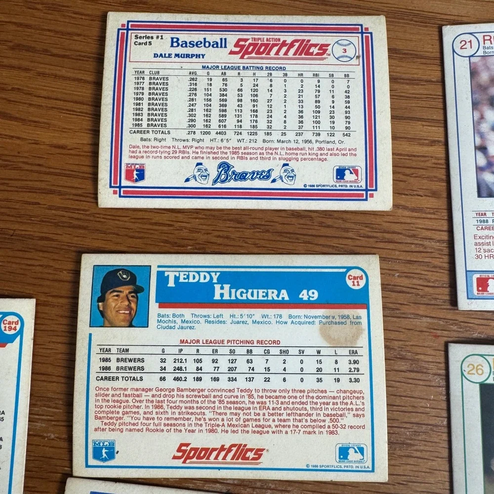 Vintage Sportflics Baseball Card Lot 1986‎ 1989 Niekro Murphy Sierra 6 Cards